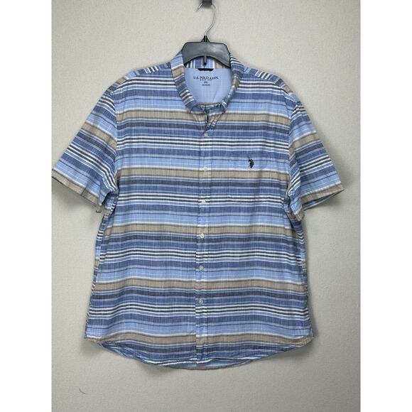 U.S. Polo Assn. Other - U.S. Polo Assn. Shirt Mens 2XL Blue Button Striped Short Sleeve Collard Spring